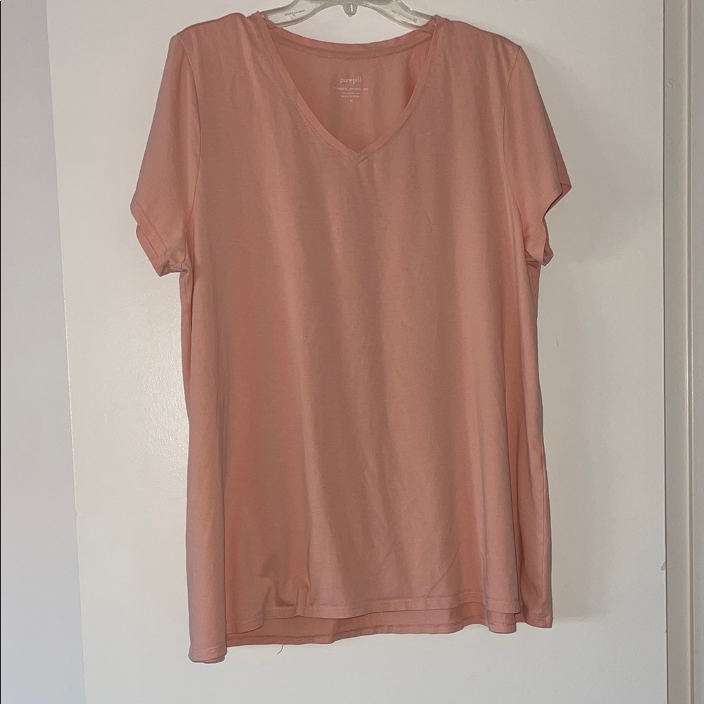 Women's Short Sleeve V-Neck Top - Peach